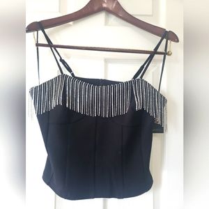 NWT Sincerely Jules Black Corset Top with Dangle Rhinestones, size Medium